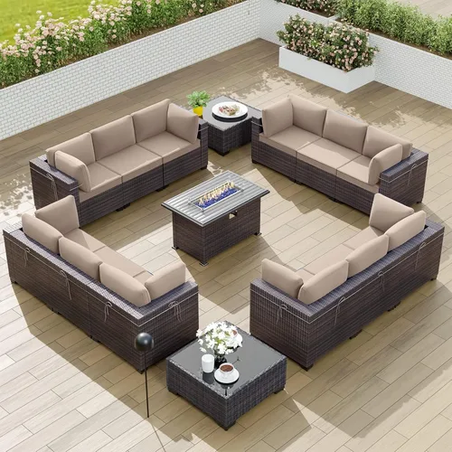 Vista 12 de Kullavik - Juego de muebles para exterior de 6 piezas con sofá modular de ratán de polietileno, color negro