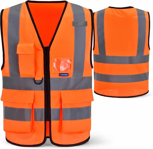 Vista 40 de XS Chaleco de seguridad negro para mujer XS Black XS fabric work vest with clear PVC ID holder, mic tabs and high-visibility reflective strips for