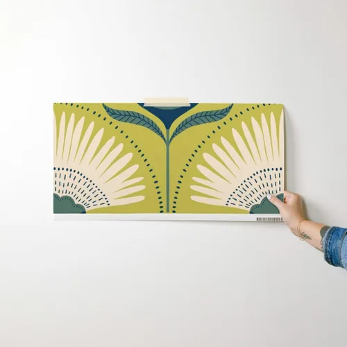 Vista 7 de Muestras de papel tapiz para despegar y pegar, diseño Art Deco de flores verdes, geométrico, divertido, jumbo, papel tapiz extraíble personalizado