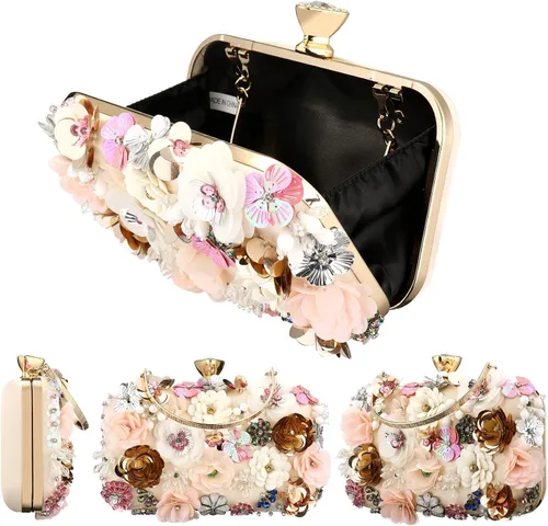 Vista 3 de Rkrouco Bolso de mano floral para mujer bolso de mano de flores coloridas con diamantes de imitación de metal