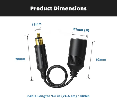 Vista 5 de Cliff Top Adaptador de Enchufe DIN Hella de Motocicleta a Toma de Encendedor de Cigarrillos – Convertidor de Cable de Extensión de 12V/24V