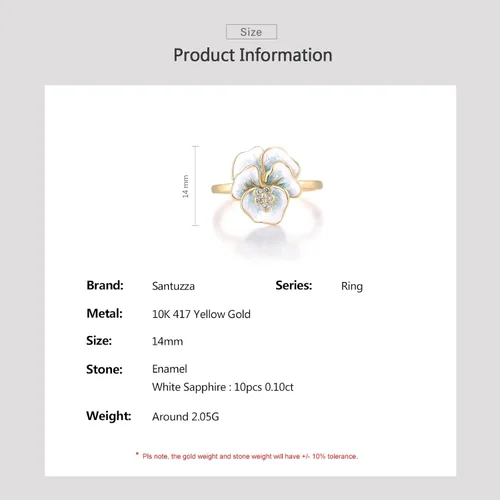 Vista 13 de Santuzza Anillo de diamante genuino de flor esmaltada de oro sólido amarillo de 10 quilates para mujer