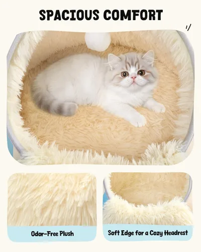Vista 3 de BurgeonNest Cueva redonda de 20 pulgadas para gatos, casa cerrada con capucha para mascotas para gatitos de interior, carcasa de EVA anticolapso