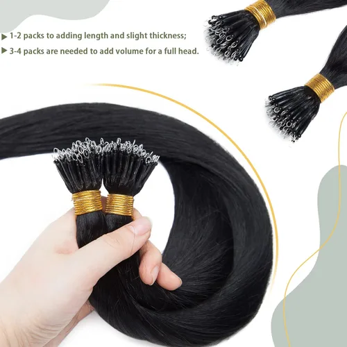 Vista 205 de SEGO Extensiones de cabello humano con micro cuentas, extensiones de cabello humano con micro bucle, lacio, natural, fusión fría, 1.76 oz/paquete