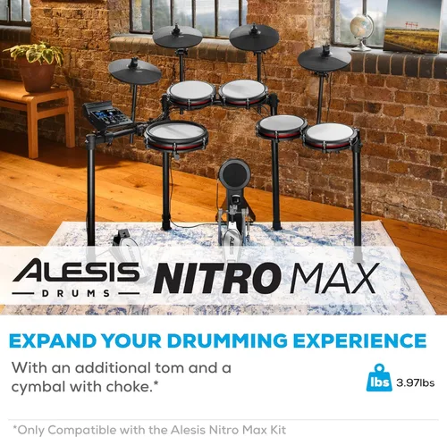 Vista 2 de Alesis Drums Nitro Max Expansion Pack - Expansión de batería eléctrica para kit Nitro Max con pad de tom de malla, platillo de 10" con choke