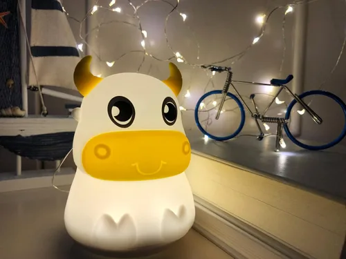 Vista 6 de Linda luz nocturna para niños, lámpara de noche para dormitorio, bebé, portátil, batería de silicona portátil, luz nocturna LED, para guardería Vaca