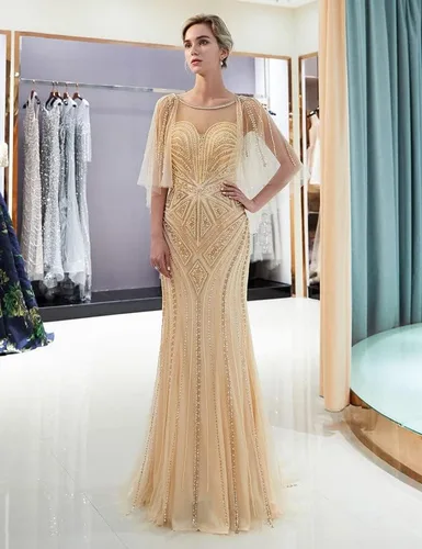 Vista 6 de Sarahbridal - Vestido largo de noche con cuentas de cristal para mujer