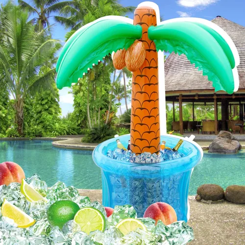 Vista 2 de PARENTSWELL Enfriador inflable de palmeras de 63 pulgadas, decoración de fiesta tropical Luau, enfriador de bebidas inflable para fiestas