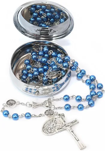 Vista 11 de Nazareth Store Collar de rosario de perlas de 0.315 in con medalla de San Miguel y centro de mesa de cáliz Rosarios de la Santa Comunión