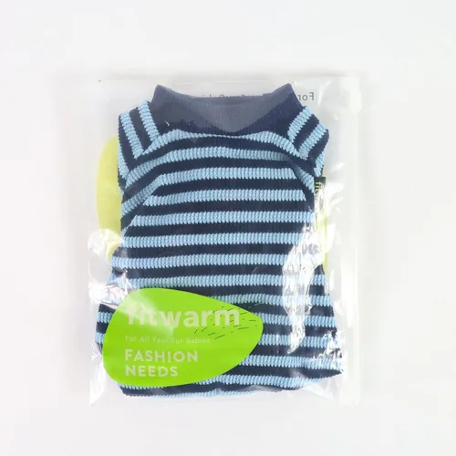 Vista 8 de Fitwarm Pijamas para Perro a Rayas Azules y Blancas, Ropa para Perros Pequeños Hembra y Macho, Mameluco para Cachorro con Pies, Atuendo para Gato