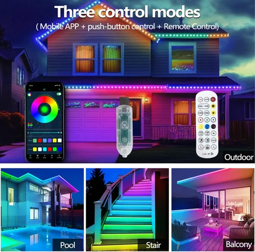 Vista 2 de Tira de luces LED Ws2812 RGB+IC de 16.4 pies IP68 impermeable para exteriores, alimentación por USB de 5 V, sincronización de música, Bluetooth