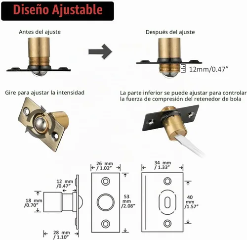 Vista 2 de JQK Herrajes para puerta de clóset, acero inoxidable ajustable con placa de golpeo, bronce antiguo, paquete de 2 unidades, HBC100-QG-P2