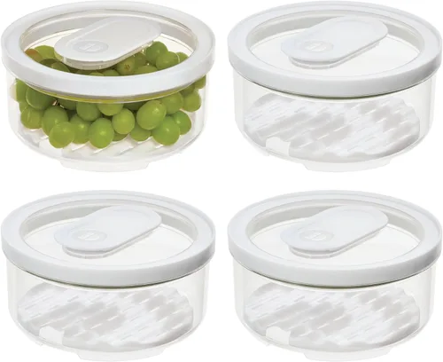 Vista 9 de iDesign - Papelera redonda pequeña para nevera, color blanco con bandeja de drenaje extraíble y tapa
