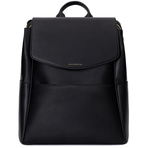 Vista 11 de MIA + SOPHIA Mochila de cuero para pañales con puerto de carga USB, cambiador, correas para cochecito y portabotellas (Marrón Mia)