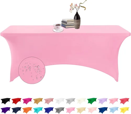 Vista 76 de Paquete de 2 fundas de mesa de elastano impermeables para mesas rectangulares, 6 pies, negras, elásticas, resistentes a manchas, para todas