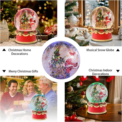 Vista 7 de MUMTOP Globos de nieve de Navidad, globos de nieve de Papá Noel con luces LED musicales que funcionan con pilas, globos de agua brillantes
