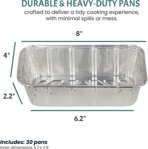 Vista 4 de Sartenes de papel de aluminio de 8x4 pulgadas (paquete de 30) - Sartenes de papel de aluminio con alta conductividad térmica - Sartenes desechables