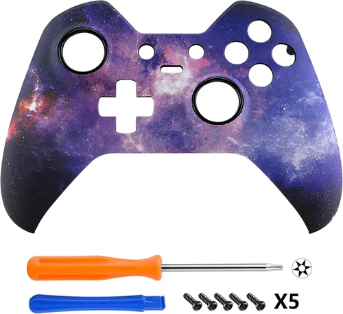 Vista 3 de eXtremeRate Nebula Galaxy Patterned Faceplate Cover, Soft Touch Front Housing Shell Case, Comfortable Soft Grip Replacement Kit for Xbox One Elite
