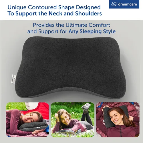 Vista 3 de DREAMCARE Almohada de viaje de espuma viscoelástica, accesorios de campamento, almohada pequeña esencial para campamento, almohadas de campamento