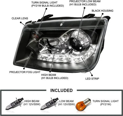 Vista 3 de SPEC-D TUNING Faros LED Proyectores Negros Compatibles con Volkswagen Jetta/Bora Mk4 1999-2004, Conjunto de Faros Izquierdo + Derecho