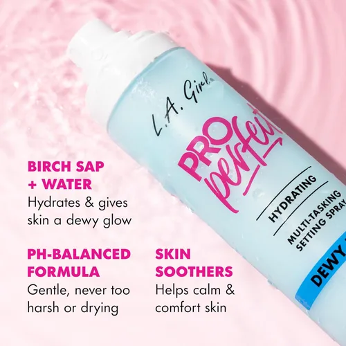 Vista 4 de L.A. Girl Cosmetics PRO Perfect Setting Spray, acabado de rocío, sin alcohol, savia de abedul + base de agua, fórmula de micro niebla, hidratante