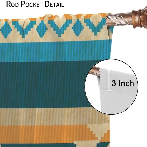 Vista 256 de Cortinas con patrón geométrico tribal, estilo suroeste, azteca, rústico, occidental, nativo americano, opacas, con bolsillo para barra, decoración