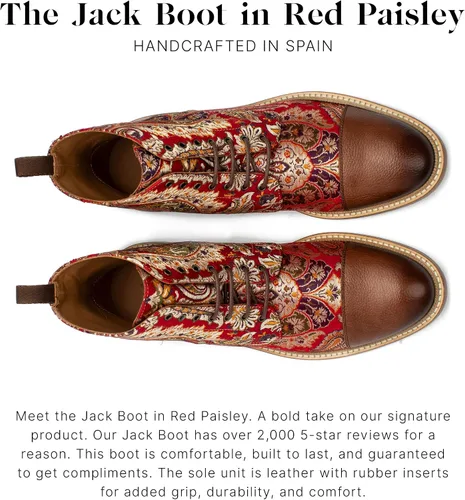Vista 3 de TAFT Jack Boot - Botas de vestir hechas a mano de cuero y lana para hombre, paisley marrón topo