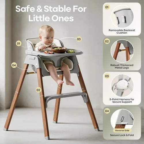 Vista 2 de Fodoss Silla alta convertible para bebé con bandeja desmontable, silla alta plegable para comer con cojín grueso, silla para Comer de Bebe Grows
