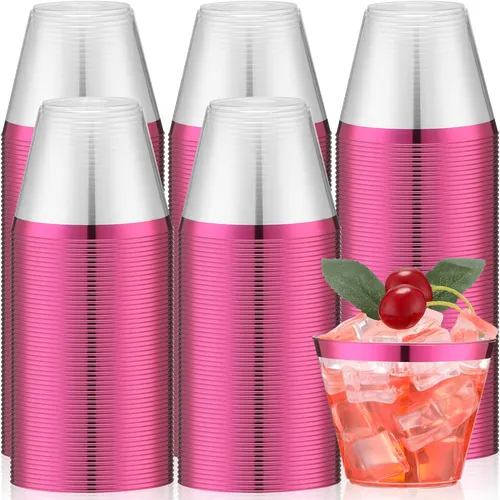 Vista 12 de Lounsweer 100 piezas de vasos de plástico con borde de 9 onzas, vasos de cóctel transparentes para boda, vasos de vino desechables resistentes