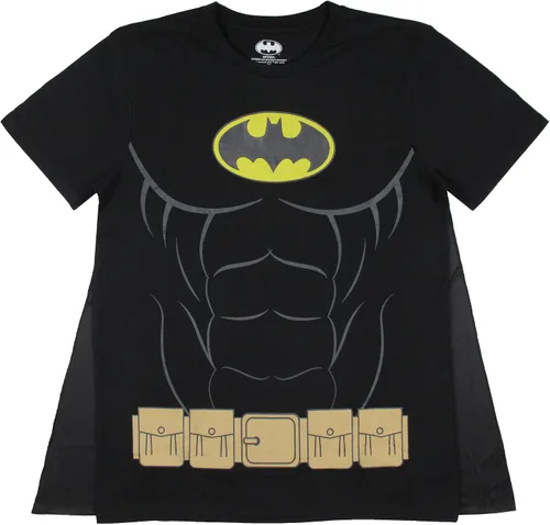 Vista 7 de DC Comics - Camisa de disfraz de Batman para hombre con capa desmontable, camiseta clásica de Batman con logotipo de murciélago