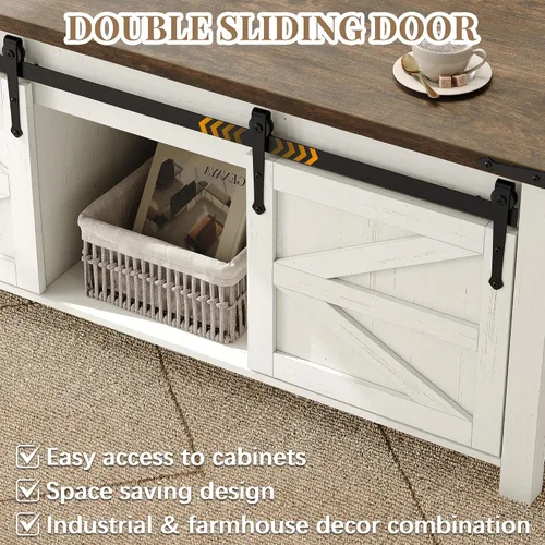 Vista 6 de Furnihold Mesa auxiliar de 47.3 pulgadas con almacenamiento, mesa de centro de madera de granja con parte superior elevable, puertas corredizas