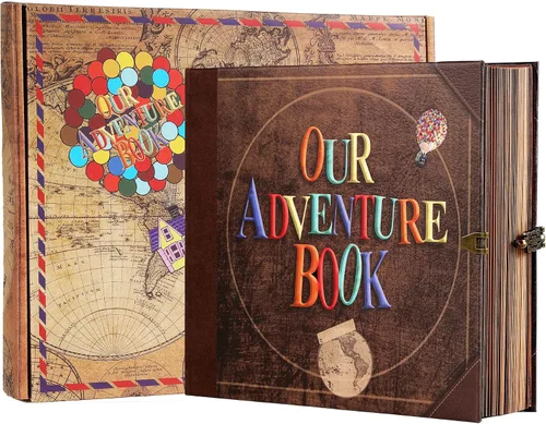Vista 8 de Álbum de Fotos para Scrapbook, Nuestro Libro de Aventuras, Palabras en Relieve Tapa Dura Película Up Álbum de Recortes de Viaje para Aniversario