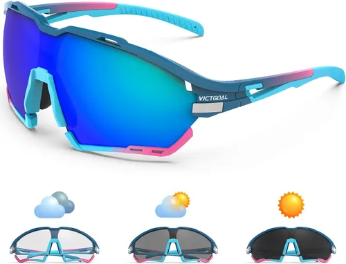 Vista 12 de VICTGOAL Cycling Glasses for Men Women with Polarized and Photochromic 2 Lenses Clear Road Bike Running Sports Sunglasses