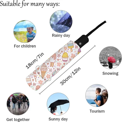 Vista 4 de DHDM Automatic Umbrella for Rain and Sun Male Women Beach Parasol Print Folding Umbrella