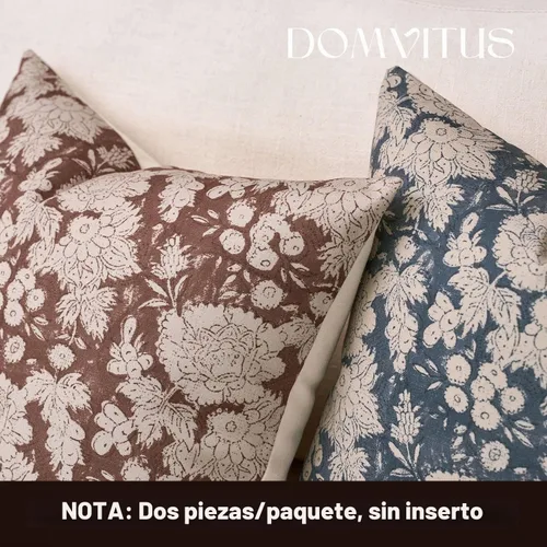 Vista 5 de DOMVITUS Fundas de almohada florales de 18 x 18 pulgadas, juego de 2, fundas de almohada vintage con estampado en bloque, fundas de almohada