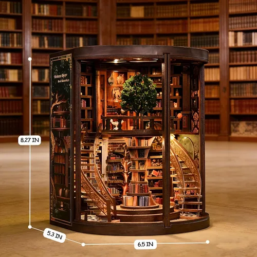 Vista 2 de RHZN - Kit de rincón de libros, rompecabezas de madera 3D para adultos, kit de casa en miniatura