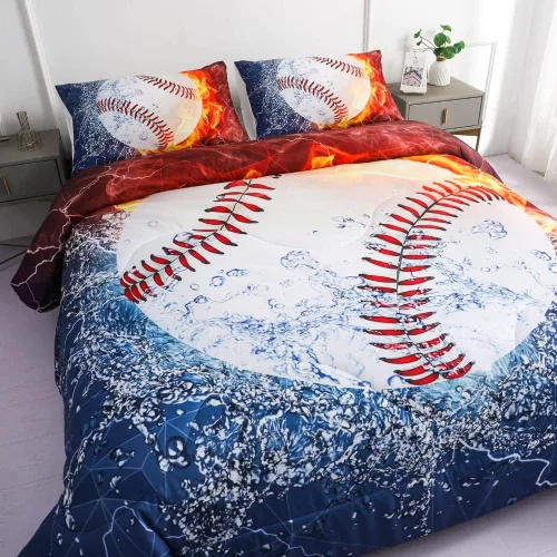 Vista 3 de Juegos de Edredón de Béisbol Deportivo Tamaño Queen Full - Juego de Cama de 3 Piezas Ice Flame Galaxy Béisbol para Niños Colcha Cubrecama