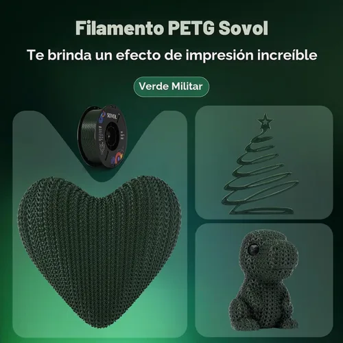 Vista 3 de Sovol Materiales de impresión 3D del filamento 5.74 ft m 2.2 lbs de PETG de Alta precisión, fuerte dureza, tensión de cableado, precisión Verde