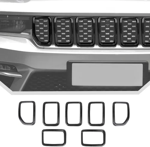 Vista 8 de 7 piezas de insertos de parrilla accesorios de rejilla para Jeep Grand Cherokee 2021+ (negro)