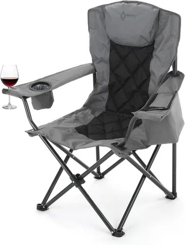 Vista 19 de ARROWHEAD OUTDOOR Silla plegable portátil de lujo para campamento con reposacabezas, portavasos y vidrio, enfriador de 6 latas, bolsa de transporte