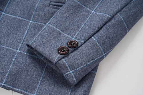 Vista 8 de Conjunto de trajes para niños, chaqueta a cuadros, chaleco, pantalones de un solo pecho, chaqueta formal para boda, fiesta, baile de graduación
