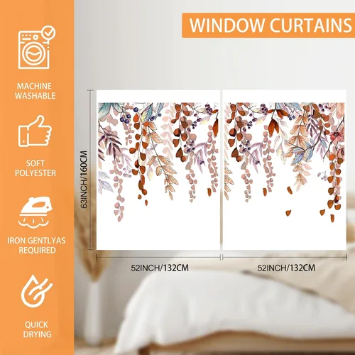 Vista 7 de Hexagram - Cortinas de otoño para sala de estar de 63 pulgadas de largo, juego de 2 paneles - Cortinas traslúcidas para sala de estar