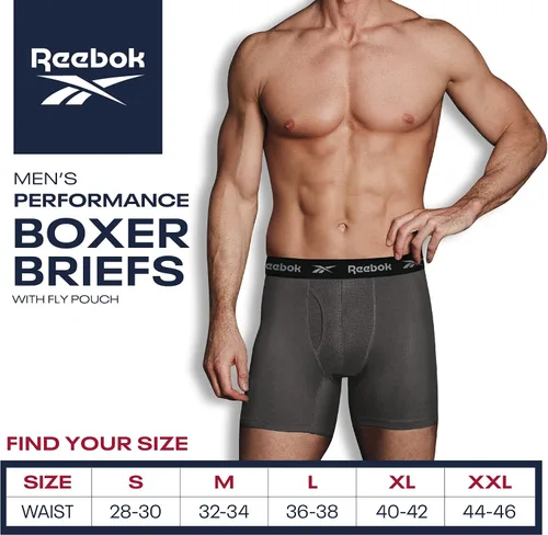 Vista 7 de Reebok Men's Underwear - Performance Boxer Briefs with Fly Pouch (4 Pack)