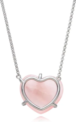 Vista 2 de Collar flotante de plata de ley con corazón de cuarzo rosa natural