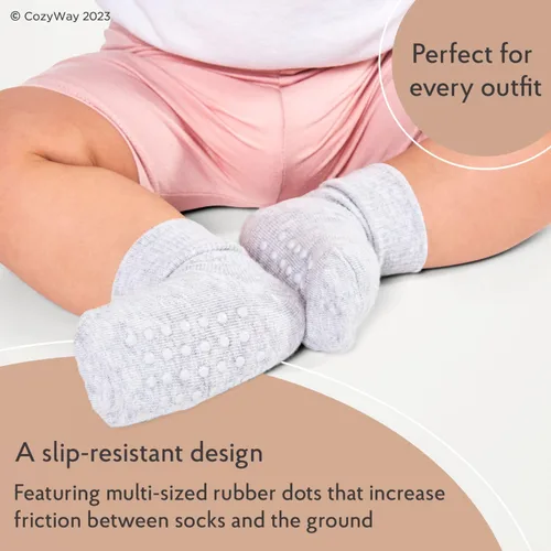 Vista 3 de CozyWay Baby Anti Slip Crew Socks 6 Pairs with Grips for Toddlers Little Boys Girls Infants Kids Non Skid