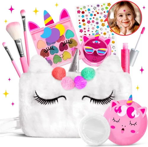 Vista 13 de ULOVEME Umicorn - Kit de maquillaje real para niñas pequeñas, juguete de maquillaje real, no tóxico, lavable, regalo para cumpleaños de niñas de 3
