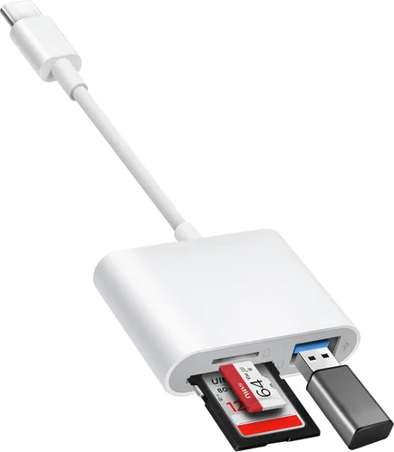 Vista 8 de BnmxTek Lector de Tarjetas SD para iPhone, Adaptador de Tarjeta SD con Conector Dual Lightning y USB-C para iPhone 5-14, iPhone 15 con USB-C, iPad