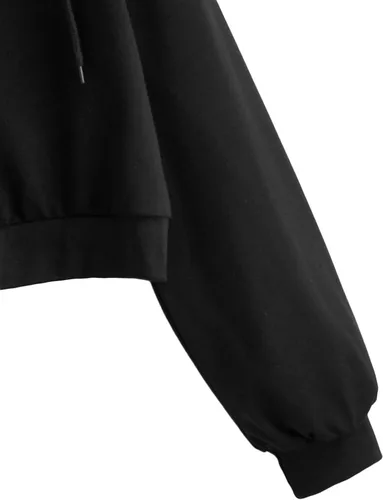 Vista 4 de Verdusa - Sudadera corta con capucha de manga larga para mujer con hombros caídos y cordón