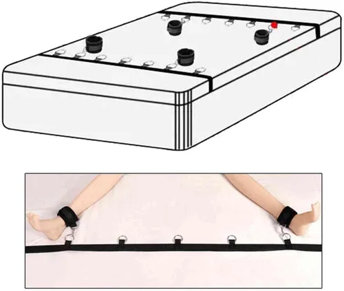 Vista 3 de Kit de sujeción de amarre para cama de tamaño King Queen correas de cama para adultos, tobilleras y muñequeras, pulseras sexuales para mujeres