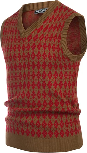 Vista 2 de PJ PAUL JONES Chaleco casual de rombos con cuello en V, sin mangas, para hombre